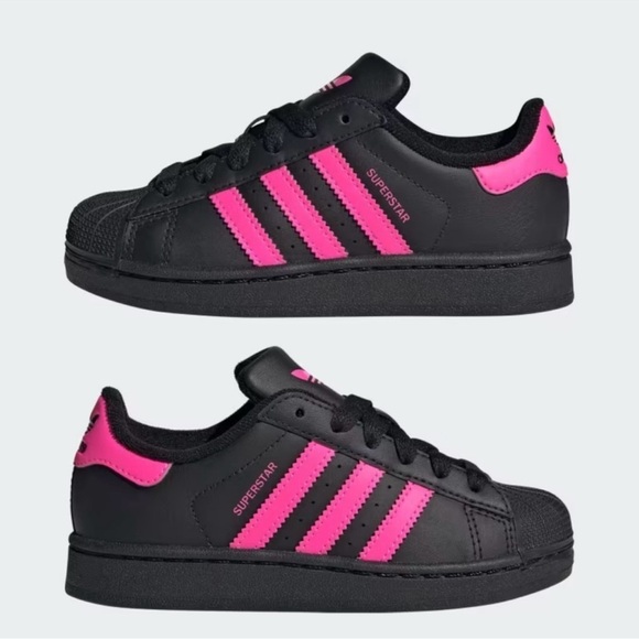 adidas | Shoes | Adidas Superstar Black With Pink Stripes | Poshmark